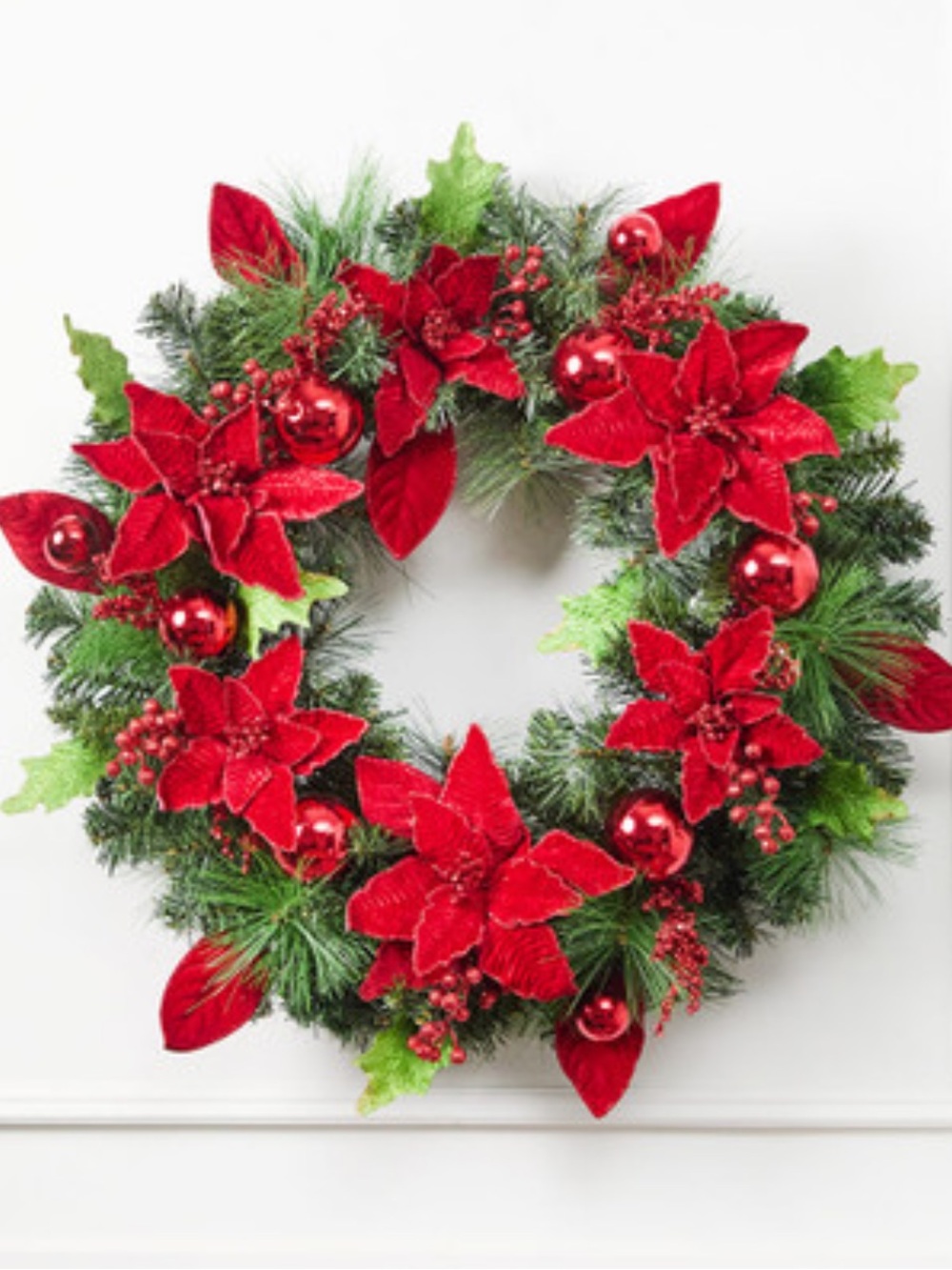 Festive Red Poinsettia Christmas Wreath - Picture 16 of 16
